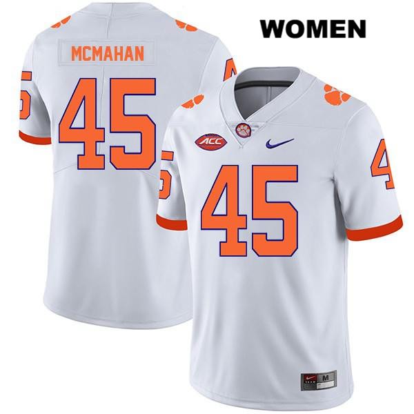 Women's Clemson Tigers #45 Matt McMahan Stitched White Legend Authentic Nike NCAA College Football Jersey CEL0046OM